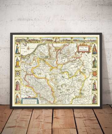 Rare ancienne carte de Pologne de John Vitesse, 1626 - Allemagne, Prusse, Lituanie, Bohême, Varsovie