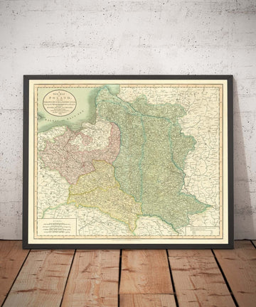 Antica mappa della Polonia di John Cary, 1799 - Partizioni della Confederazione Polacco-Lituana - Austria, Russia, Prussia 