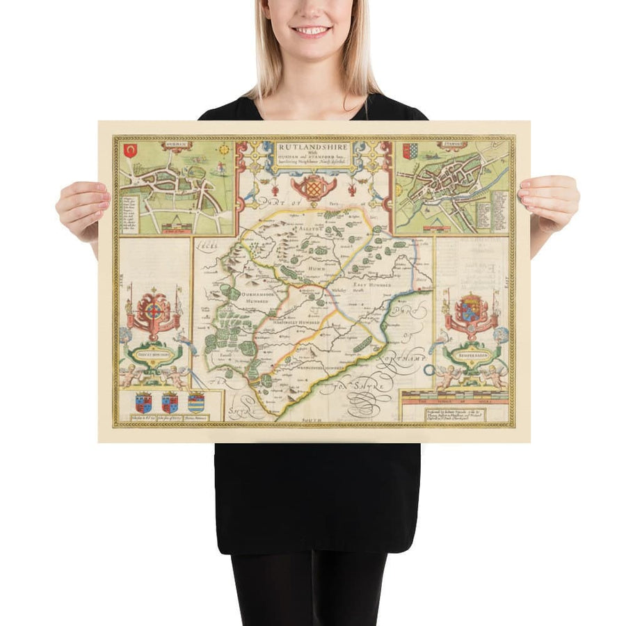 Old Map of Rutland, 1611 by John Speed - Rutlandshire, Oakham, Edith Weston, Uppingham, Ketton, Stretton