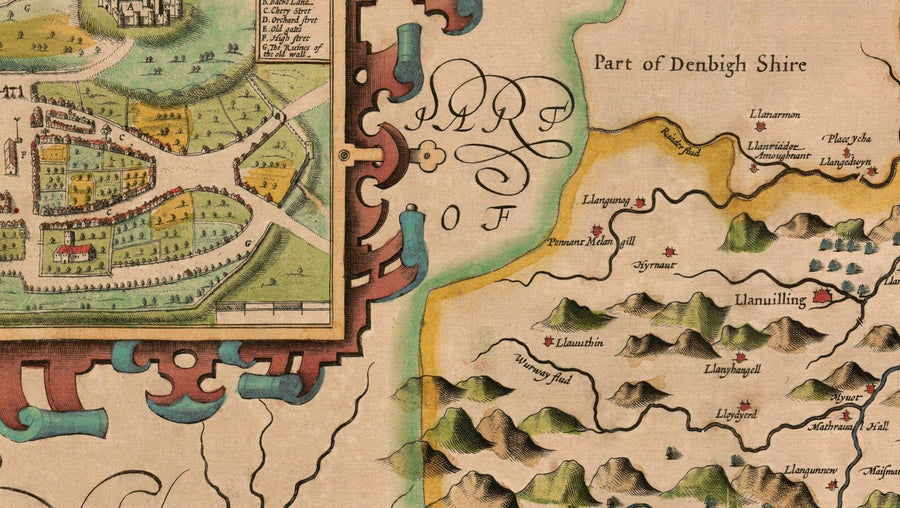 Old Map of Montgomeryshire, Wales, 1611 by John Speed - Powys, Maldwyn, Montgomery, Newtown, Welshpool, Llanidloes