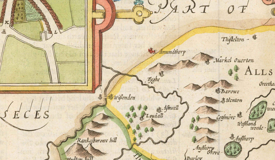 Old Map of Rutland, 1611 by John Speed - Rutlandshire, Oakham, Edith Weston, Uppingham, Ketton, Stretton