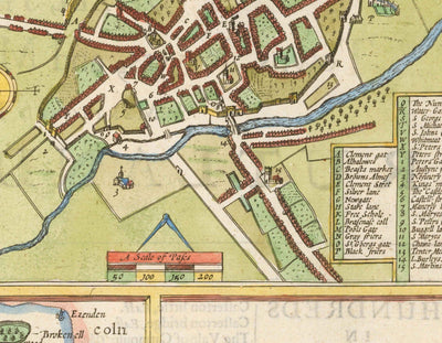 Ancienne carte du Rutland, 1611 par John Speed - Rutlandshire, Oakham, Edith Weston, Uppingham, Ketton, Stretton