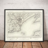 Mappa antica di Cardiff, Galles nel 1867 - Caerdydd, Penarth, Sully, Barry, Llandaff, Castello, Sobborgo, Foce del Severn 