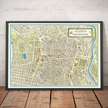 Plan ancien de Madrid, 1966 par Hernández - Palais royal, Teatro Real, Museo Nacional, Plaza Mayor, El Retiro, Palacio de Cristal