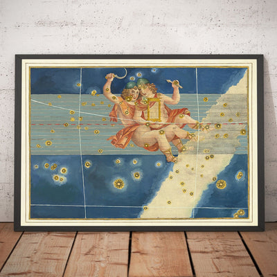 Old Star Map of Gemini, 1624 par Johann Bayer - Zodiac Astrology Chart - The Twins Horoscope Sign