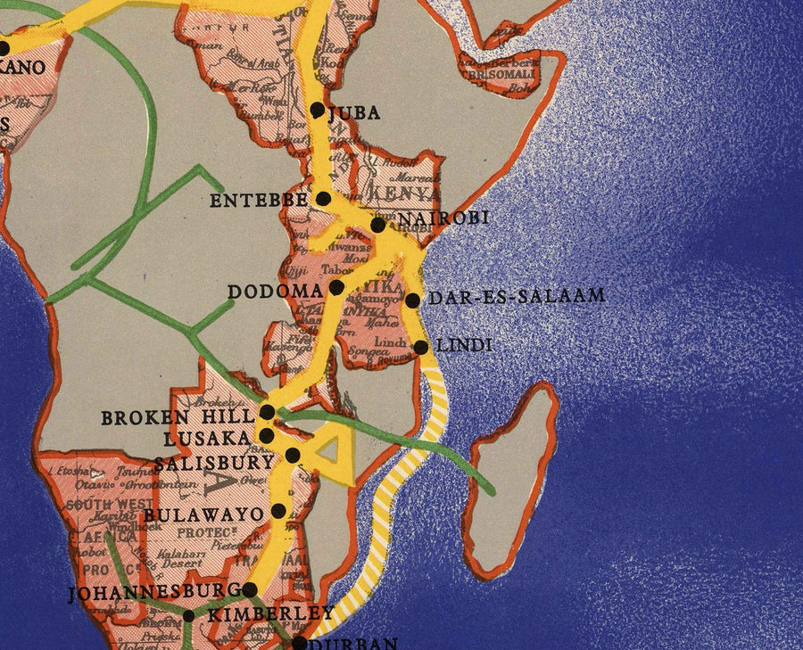 Mappa del Mondo delle Imperial Airways, 1937 - Mappa Antica del Impero Britannico in Stile Bauhaus di Laszlo Moholy-Nagy - Rotte Aeree a Lungo Raggio 