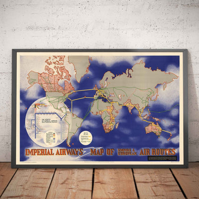 Imperial Airways Weltkarte, 1937 - Bauhaus British Empire Alte Karte von Laszlo Moholy-Nagy - Langstreckenflugrouten