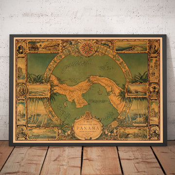 Old Map of the Panama Canal, 1930 by Tripp - Panama City, Gatun, Bocas Del Toro, Pearl Islands, Boquete, Isla del Rey - Framed Unframed Gift