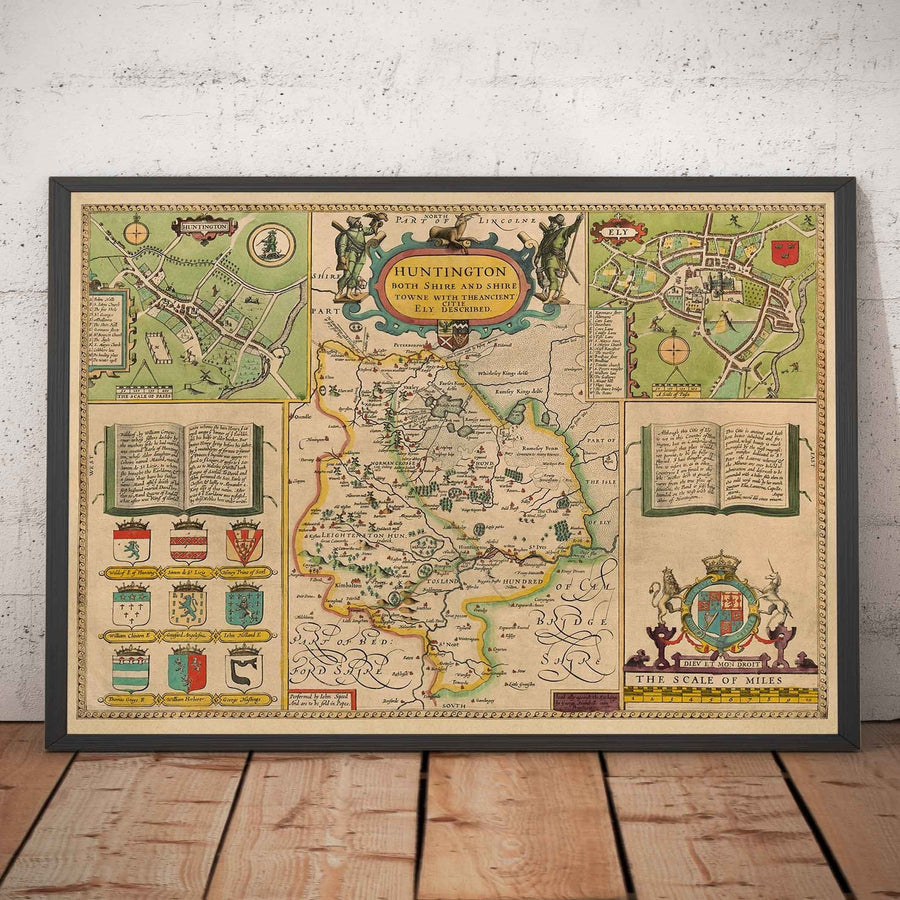 Alte Karte von Huntingdonshire 1611 von John Speed - Huntingdon, Cambridgeshire, St. Ives, St. Neots, Godmanchester Yaxley 