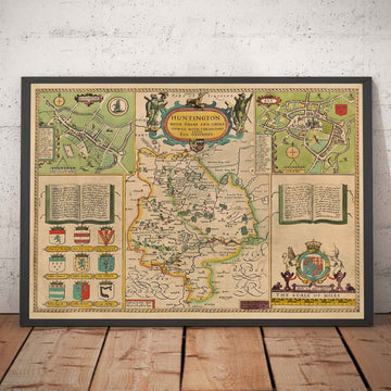 Old Map of Huntingdonshire 1611 by John Speed - Huntingdon, Cambridgeshire, St. Ives, St. Neots, Godmanchester Yaxley