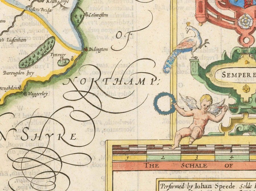 Old Map of Rutland, 1611 by John Speed - Rutlandshire, Oakham, Edith Weston, Uppingham, Ketton, Stretton