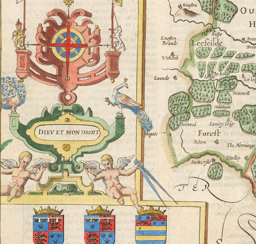 Old Map of Rutland, 1611 by John Speed - Rutlandshire, Oakham, Edith Weston, Uppingham, Ketton, Stretton
