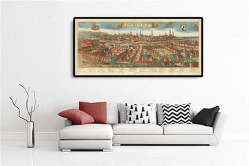 Ancienne carte de Berlin, 1760 par Balthasar Probst - Ancienne carte panoramique avec armoiries
