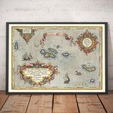Mappa antica delle Azzorre di Abraham Ortelius, 1573 - Sao Miguel, Pico, Terceira, São Jorge, Faial, Portogallo, Atlantico 
