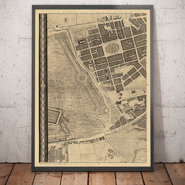 Antiguo mapa de Londres por John Rocque, 1746, A2 - Mayfair, Hyde Park, Knightsbridge, Piccadilly, Grosvenor Square, Oxford St