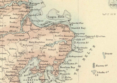Mapa antiguo de Dinamarca y Schleswig-Holstein, 1872 por Fullarton - Islandia, Islas Feroe, Reino de Dinamarca, Zelanda, Copenhague