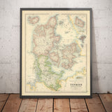 Mapa antiguo de Dinamarca y Schleswig-Holstein, 1872 por Fullarton - Islandia, Islas Feroe, Reino de Dinamarca, Zelanda, Copenhague