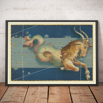 Mappa stellare antica del Capricorno, 1603 di Johann Bayer - Grafico astrologico zodiacale e segno dell&