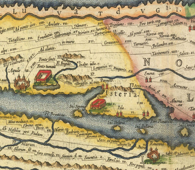Antiguo mapa de carreteras del Imperio Romano, 1624 por Ortelius & Peutinger - Cursus Publicus, Roma, Europa, César Augusto