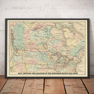 Mappa antica della Northern Pacific Railway, 1870 di Traubel - Ferrovie in Canada e USA - Grandi Laghi, Stati 