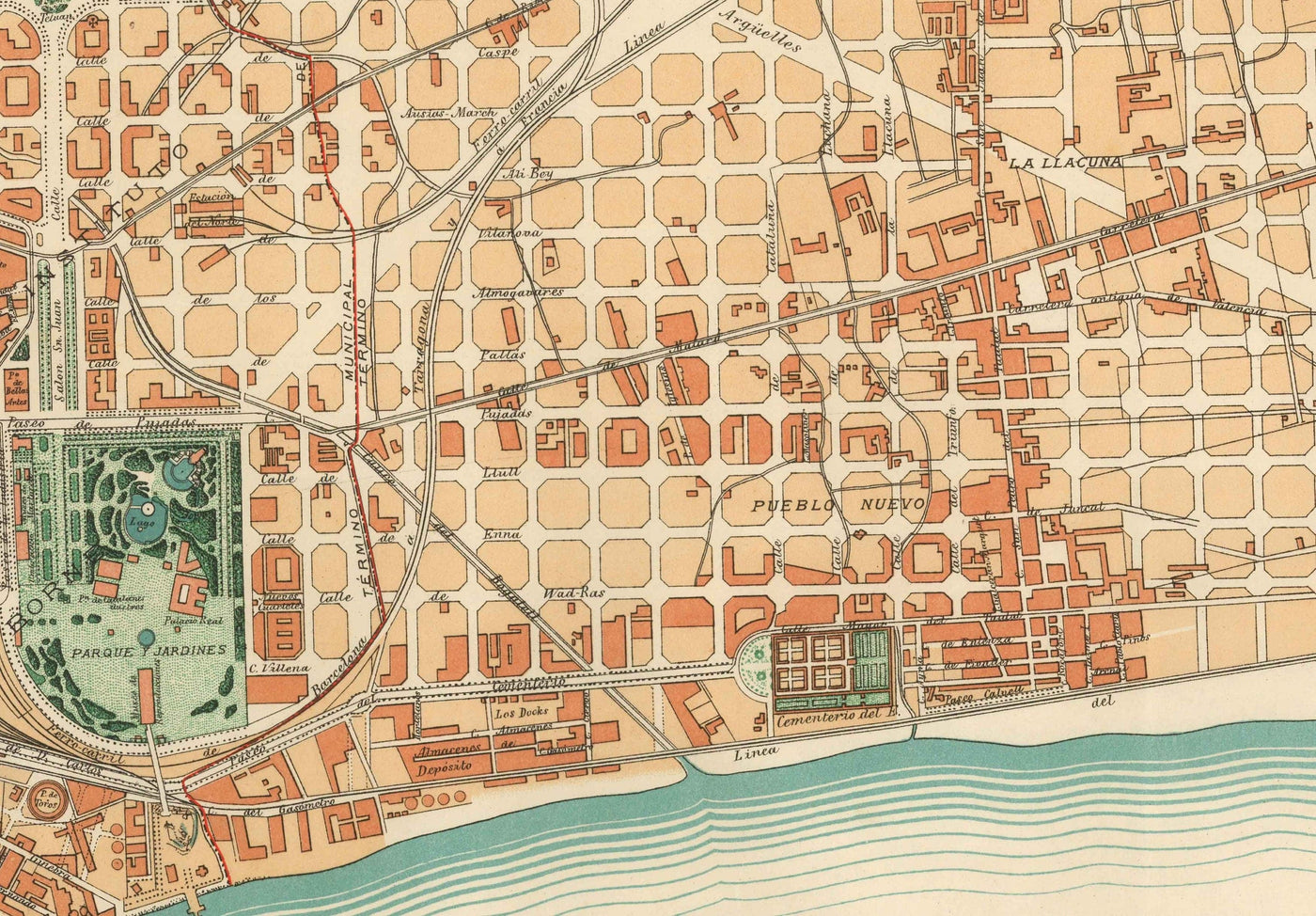 Plan ancien de Barcelone, 1891 par DJM Serra - Sagrada Família, Quartier Gothique, Cathédrales, Parcs, Las Ramblas, Rues