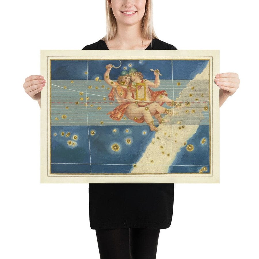 Antica mappa stellare dei Gemelli, 1624 di Johann Bayer - Carta astrologica zodiacale - Segno zodiacale dei Gemelli 