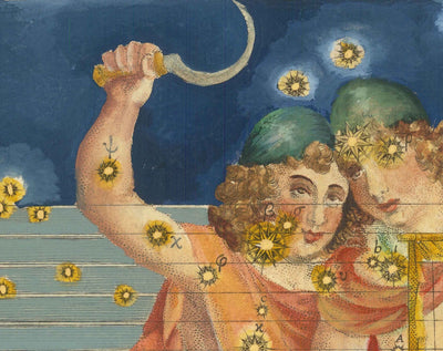Old Star Map of Gemini, 1624 par Johann Bayer - Zodiac Astrology Chart - The Twins Horoscope Sign