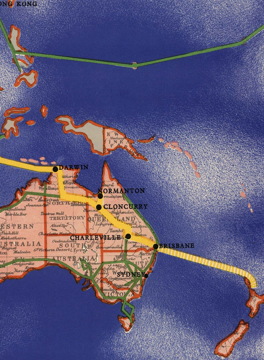 Mappa del Mondo delle Imperial Airways, 1937 - Mappa Antica del Impero Britannico in Stile Bauhaus di Laszlo Moholy-Nagy - Rotte Aeree a Lungo Raggio 