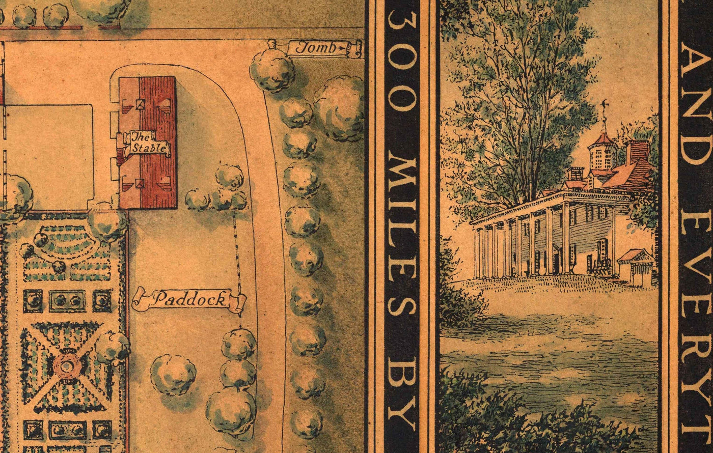 Old Plan of Mount Vernon, George Washington's Home, 1932, par B. Ashburton Tripp - Garden paysagiste, maison, succession