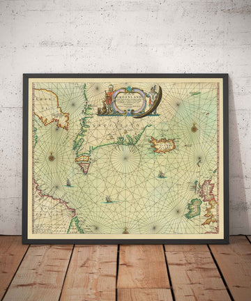 Old Map of Greenland, Iceland & North Sea, 1661 by van Loon - Viking Exploration Chart