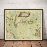 Ancienne carte du Groenland, de l'Islande et de la mer du Nord, 1661 par van Loon - Carte d'exploration viking