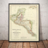 Antiguo mapa de Centroamérica y ciudades y ruinas mayas, 1872 por Fullarton - Panamá, Costa Rica, Nicaragua, Guatemala, Belice