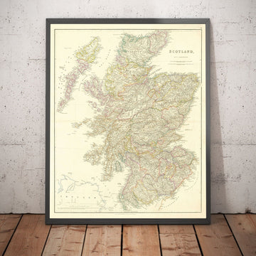 Alte Karte von Schottland, 1846 von Arrowsmith - Wunderschöner handkolorierter viktorianischer Atlas - Grafschaften, Städte, Straßen 