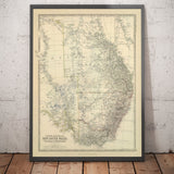 Old Map of Eastern Australia, 1879 - British Colonies of NSW, Victoria, Queensland & South - Great Barrier Reef