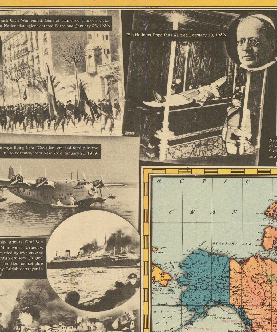 Weltkrieg 2 Weltkarte, 1939 - Alte historische Ereignisse - Hitler, der Polen überfällt, Alliierte erklären den Zweiten Weltkrieg, Papst stirbt 