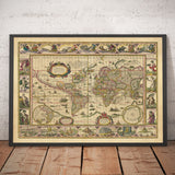 Mapa del Viejo Mundo, 1635 de Willem Blaeu - Atlas de Maestros Raros - Siete Maravillas, Islas Míticas, Dioses Romanos, ¡Monstruos Marinos! 