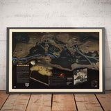Old World War 2 Map: Méditerranée, 1944 - Navwarmap No.1 - Europe du Sud et Afrique du Nord - Italie, Espagne, France