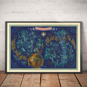 Ancienne carte du monde céleste et zodiacale d&