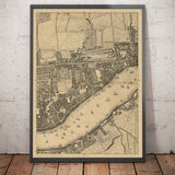 Antiguo mapa de John Rocque Londres, 1746, G2 - Wapping, Shadwell, Rotherhithe, Thames, Tower Hamlets, E1W, Southwark