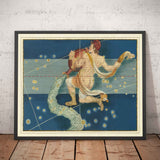 Old Star Map of Aquarius, 1603 par Johann Bayer - Zodiac Astrology Chart - The Water Carrier Horoscope Sign