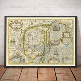 Old Map of China, 1606 by Jodocus Hondius - Korea, Japan, Great Wall, South East Asia, Orient, Weird Sea Monsters