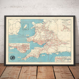 Mappa Antica della Great Western Railway, 1950 - Prima dei Tagli Beeching GWR - Linee Principali, Galles del Sud, West Country, Paddington 
