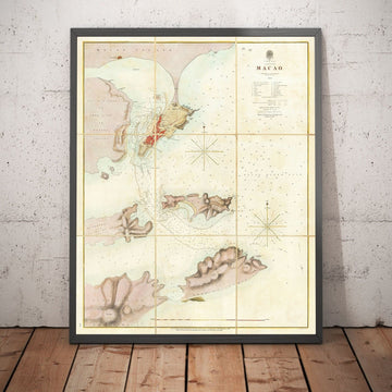 Antiguo mapa de Macao, 1840 - Carta marítima de la Macao portuguesa colonial, Taipa, Coloane, Hengqin, Guangdong