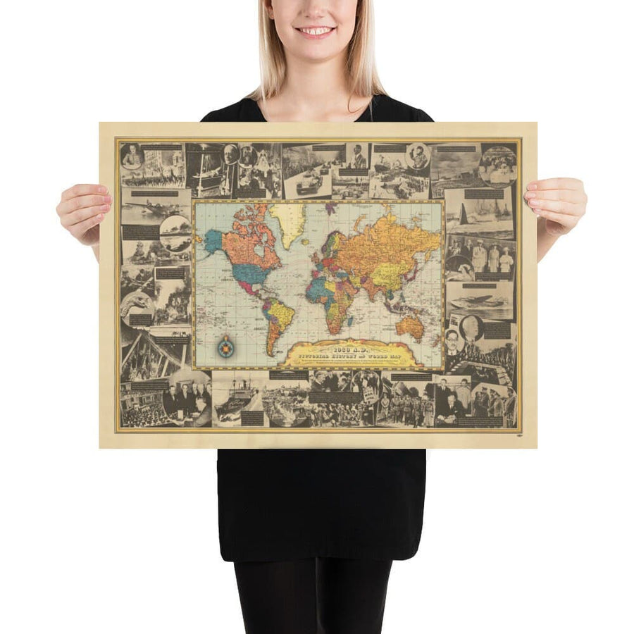 Weltkrieg 2 Weltkarte, 1939 - Alte historische Ereignisse - Hitler, der Polen überfällt, Alliierte erklären den Zweiten Weltkrieg, Papst stirbt 