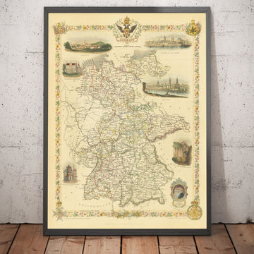 Antiguo mapa de Alemania, 1851 - Pre-Unificación, Pre-Reich Deutschland, Santo Imperio Romano, Estados, Ducados