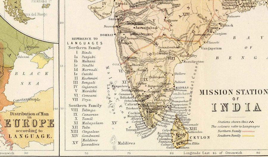Mappa del Mondo delle Antiche Religioni, 1854 - Credenze Religiose nel XIX Secolo - Buddisti, Protestanti, Cattolici, Musulmani, Ebrei, Pagani 