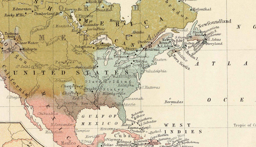 Mappa del Mondo delle Antiche Religioni, 1854 - Credenze Religiose nel XIX Secolo - Buddisti, Protestanti, Cattolici, Musulmani, Ebrei, Pagani 