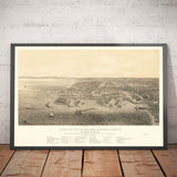 Vecchia mappa di Odessa, Ucraina, 1855 - Città portuale del Mar Nero - Forti, Cittadella, Centro città - Illustrazione a volo d'uccello 