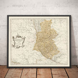 Old Map of Ukraine, 1770 - Kiev Governate, Russian Empire - Kremenchuk, Poltava, Cherkasy, Chernihiv, Cities, War