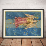 Antiguo mapa estelar de Virgo, 1603 por Johann Bayer - Carta astrológica del zodiaco - El signo del horóscopo de la doncella